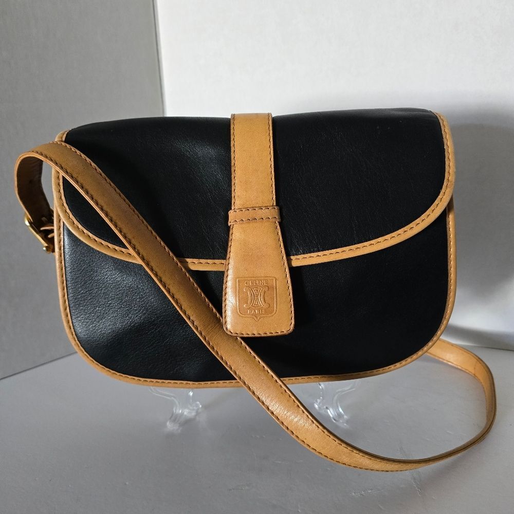 Celine Black and Tan Leather Crossbody Bag